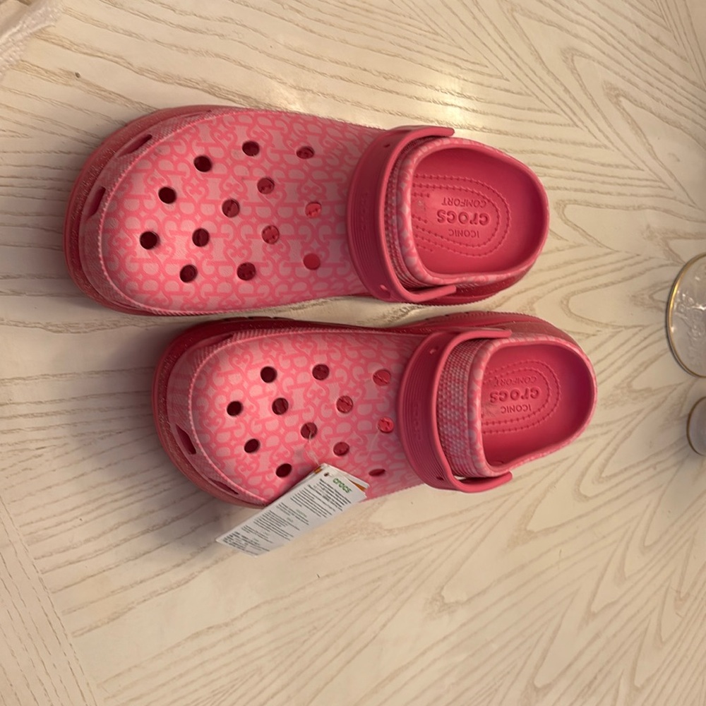 Pink man, Barbie crocs, new with tags